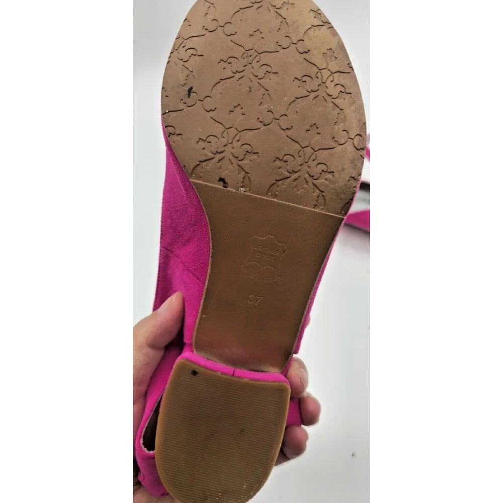 Brenda Zaro Women's Pink 37 Open Toe Block Heel Sandals Ankle Strap Suede Silver
